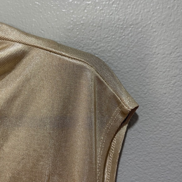 M by Rebecca Minkoff Womne's XL Mock Neck Gold Metallic Sleeveless Blouse Ruched - Picture 5 of 12